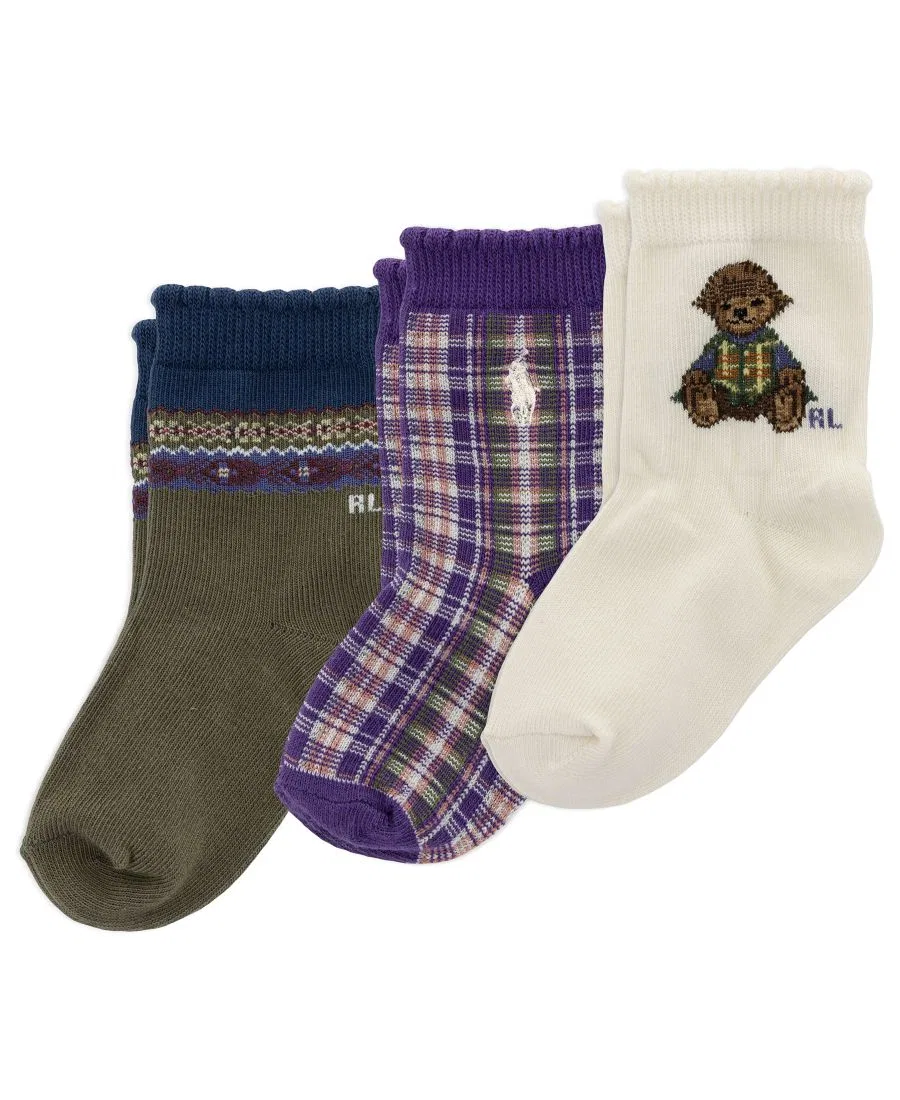 Комплект носков-слипонов с принтом Polo Bear, Plaid и Fair Isle Polo Ralph Lauren, Ivory