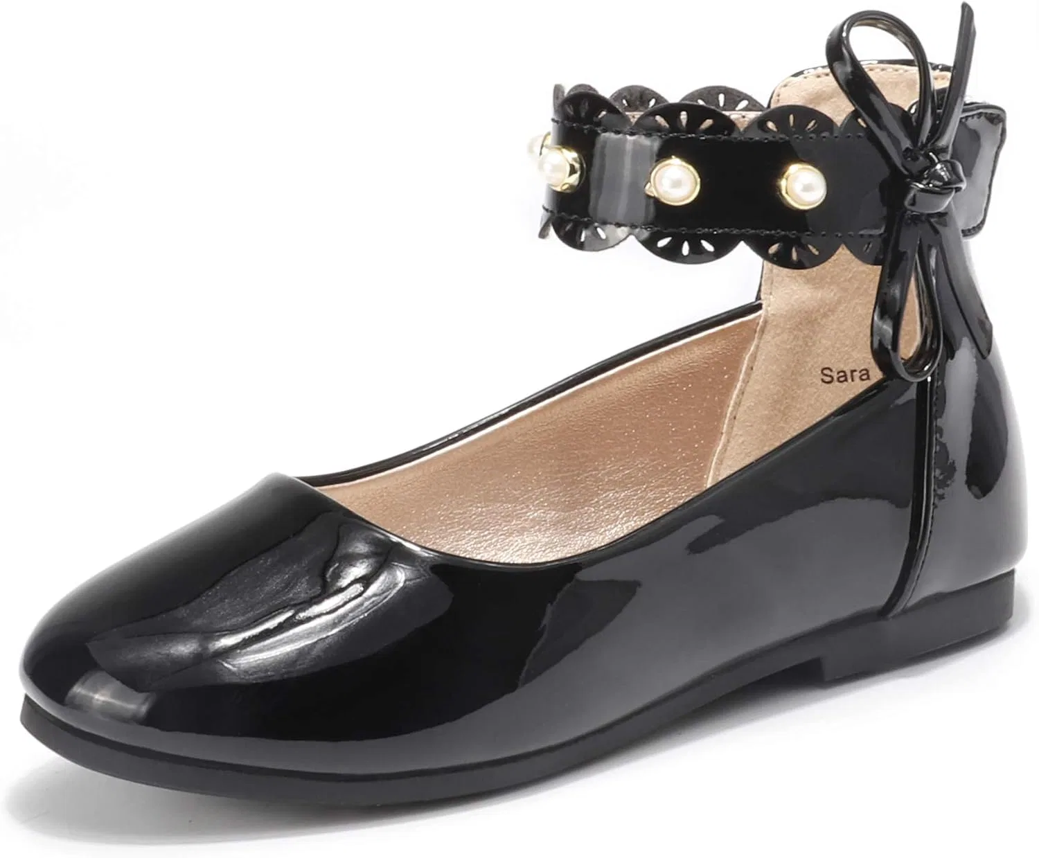 Детские балетки для девочек с жемчугом PANDANINJIA, Black Patent