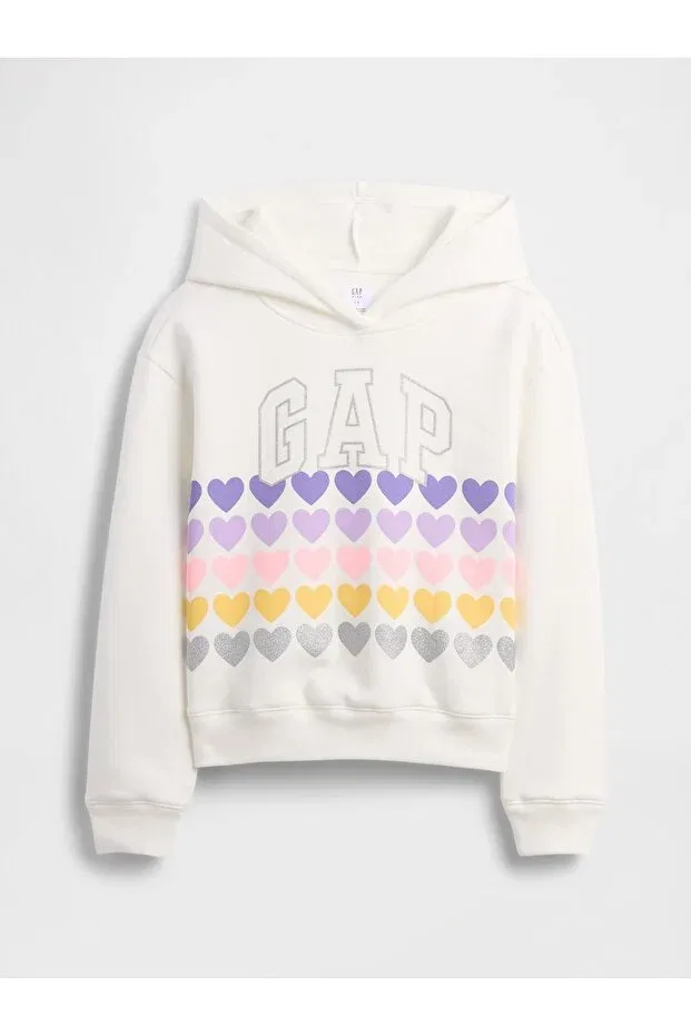 Детское худи для девочек с принтом Gap, White-002