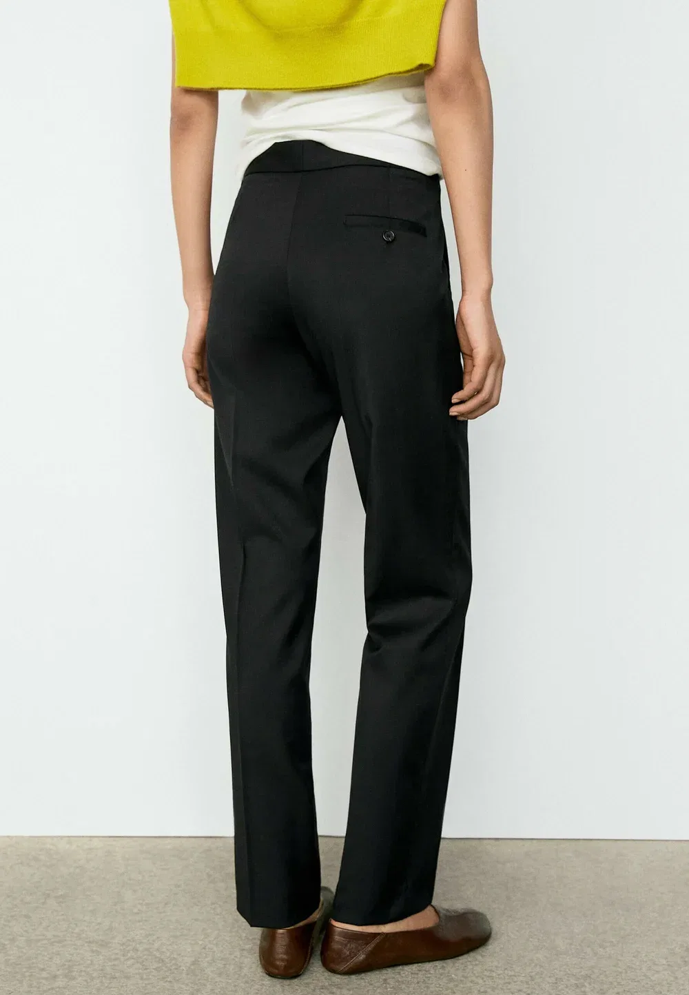 Брюки прямого кроя из 100% холодной шерсти Massimo Dutti, Black — фото 3
