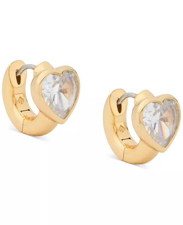 

Серьги-Кольца-Хагги с маленькими сердечками из кубического циркония золотистого оттенка, 0,51 дюйма Kate Spade New York, clear/gold