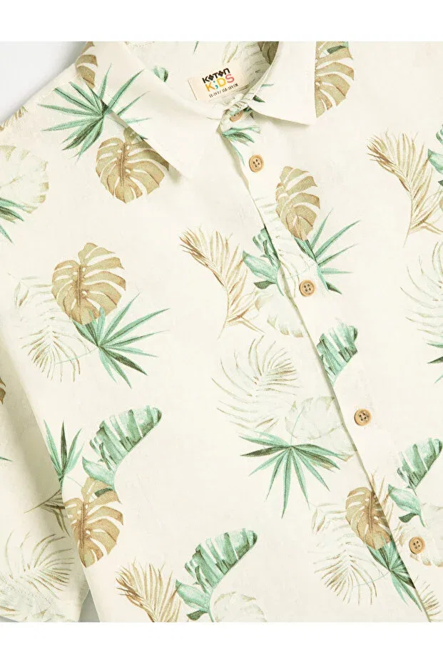Детская рубашка для мальчиков с коротким рукавом Leaf patterned Koton, Ecru Patterned — фото 3