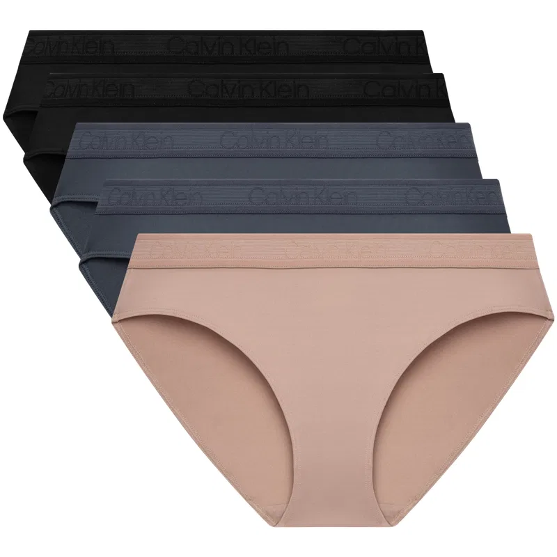 Женские трусы-слипы комплект из 5 штук Calvin Klein, Black Charcoal Gray Dark Skin