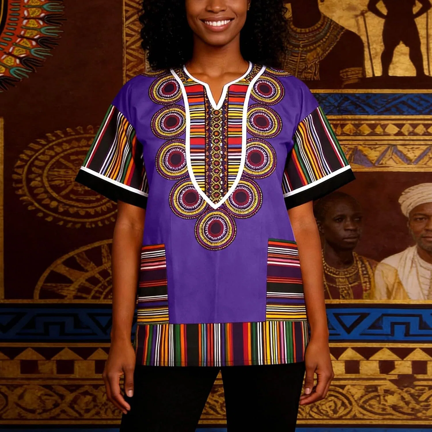 Женская туника с принтом Dashiki, фиолетовый — фото 2