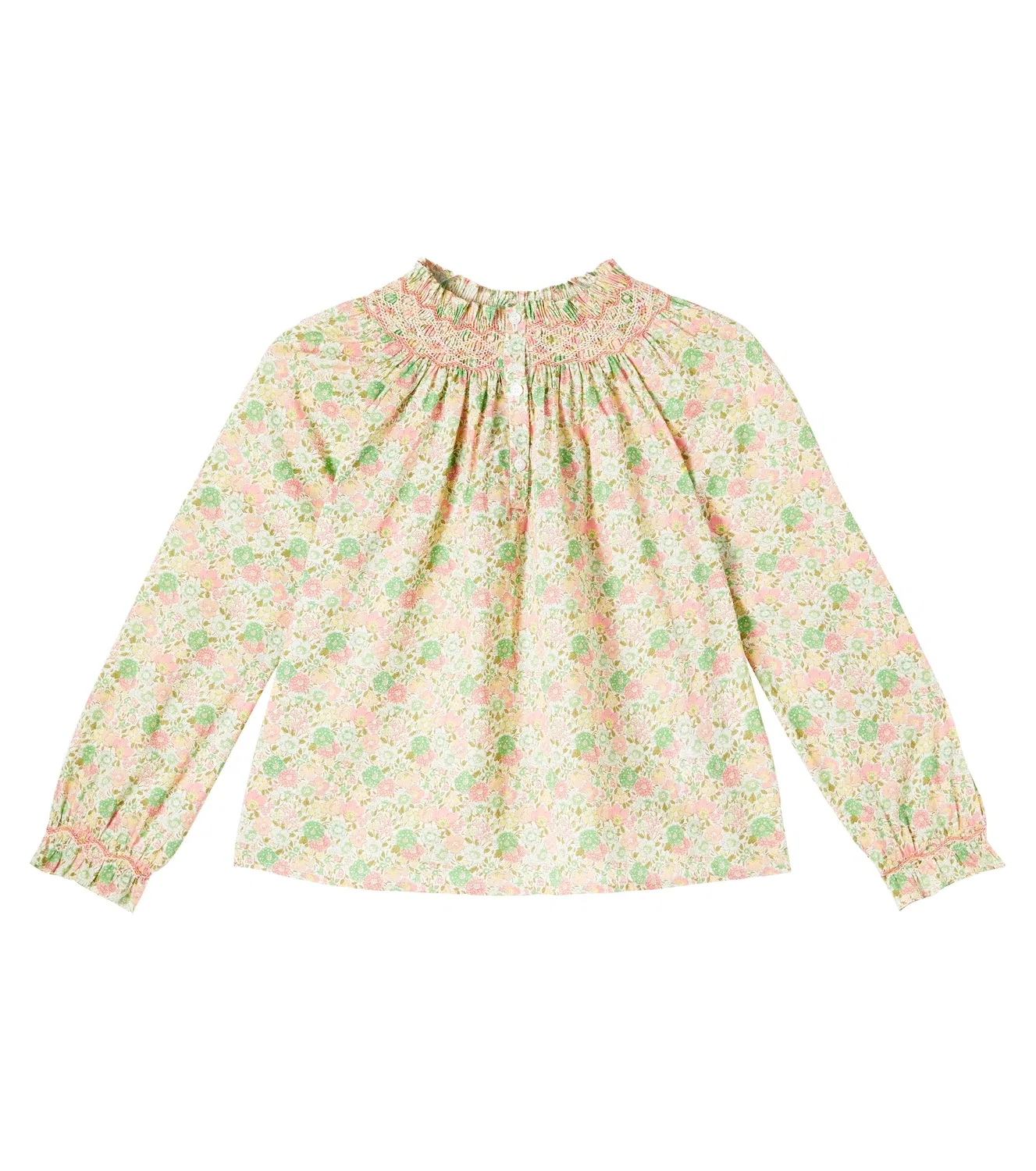 Блузка хлопковая с длинным рукавом Fl Rose Pale Bonpoint, белый