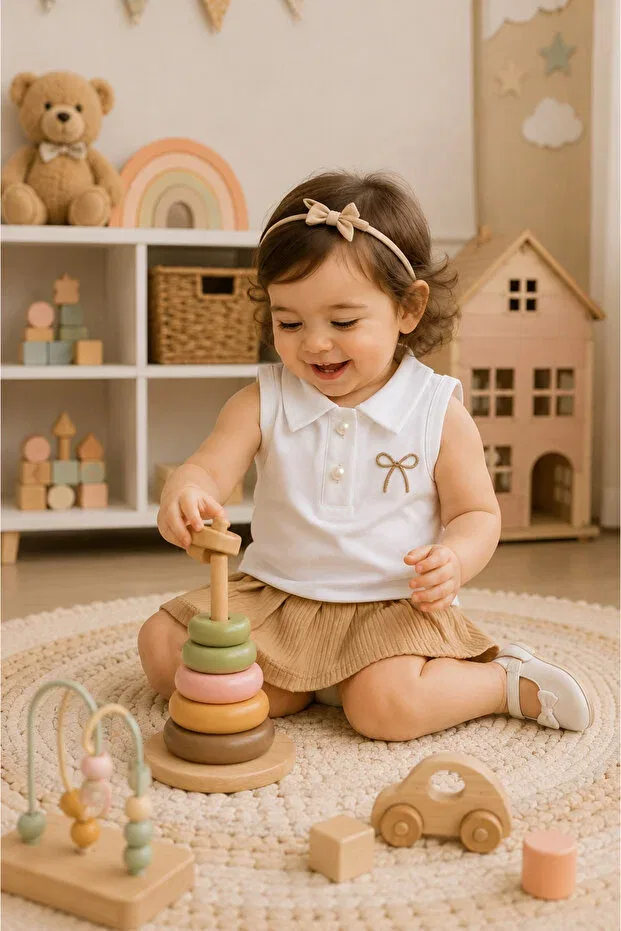 Детский комплект для девочек хлопковый с короной Minelia Kids, Beige - Ecru — фото 3