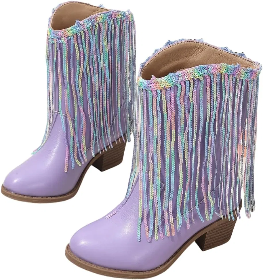 Детские зимние сапоги для девочек с кисточками и пайетками Princess Boots Auhoho, Purple