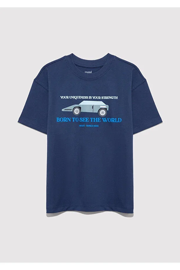 Детская футболка для мальчиков с принтом Car printed Mavi, Navy-87737 — фото 4