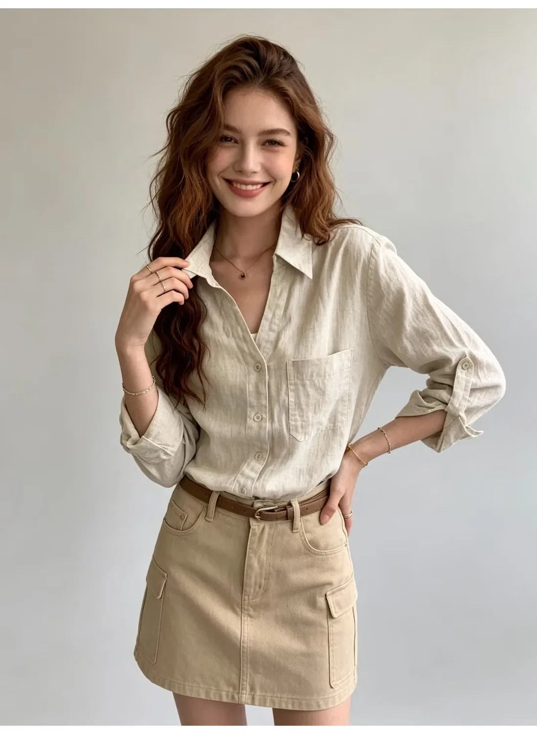 Рубашка с длинным рукавом и отложным воротником Zara — фото 4