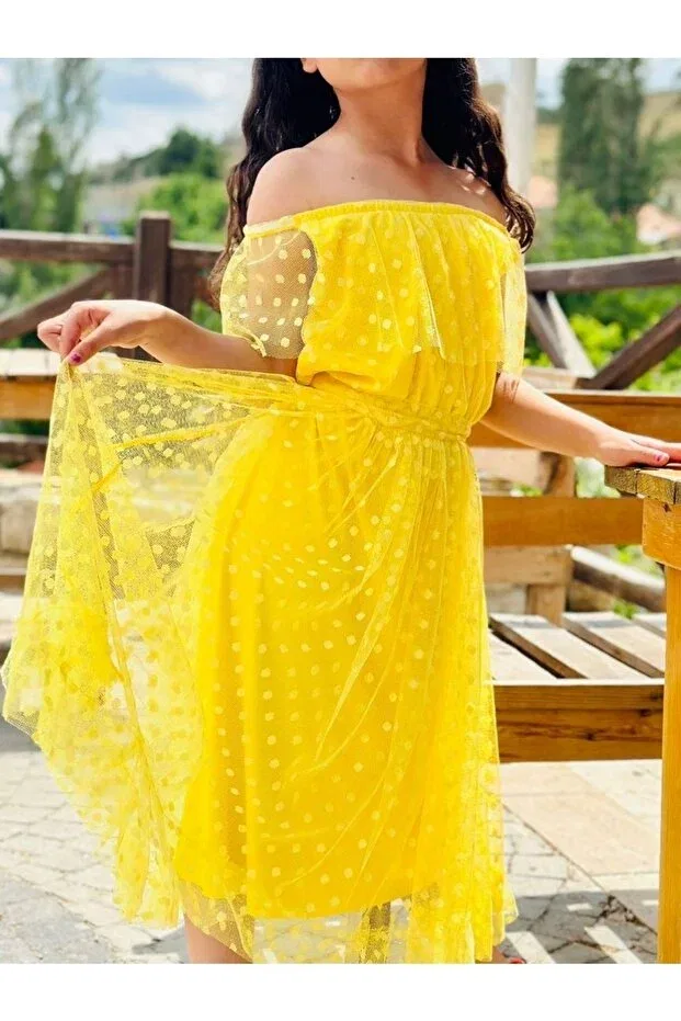 Детское платье для девочек из тюля Tulle dress Birgül Tekstil, Yellow — фото 3