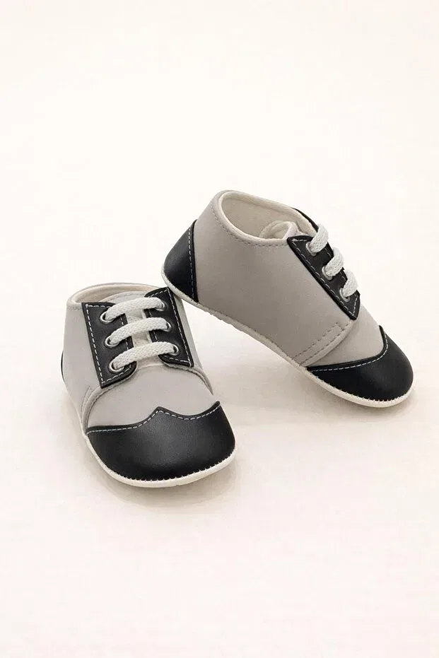 Детские кожаные туфли на шнуровке Minissa Baby Kids, Black Gray — фото 2