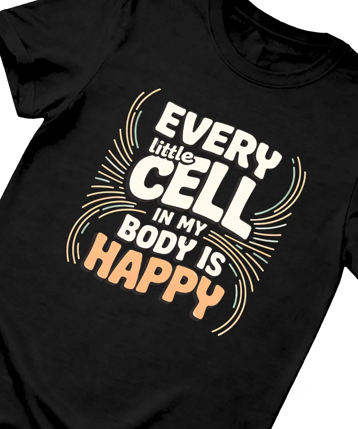 Мужская футболка с принтом Every Little Cell in My Body is Happy, чёрный/оранжевый — фото 2