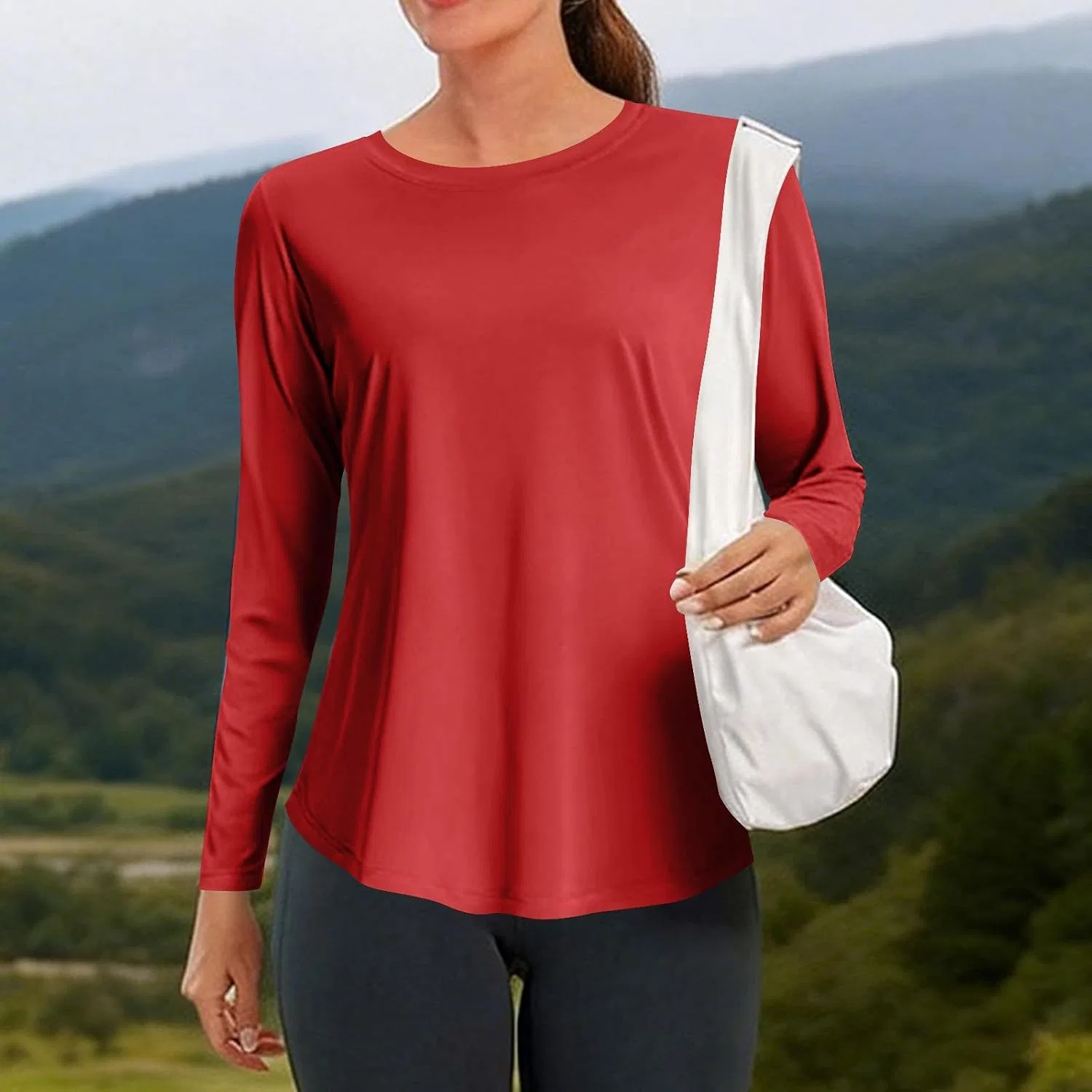 Женская футболка с длинным рукавом для бега Sun Protection, Red — фото 3