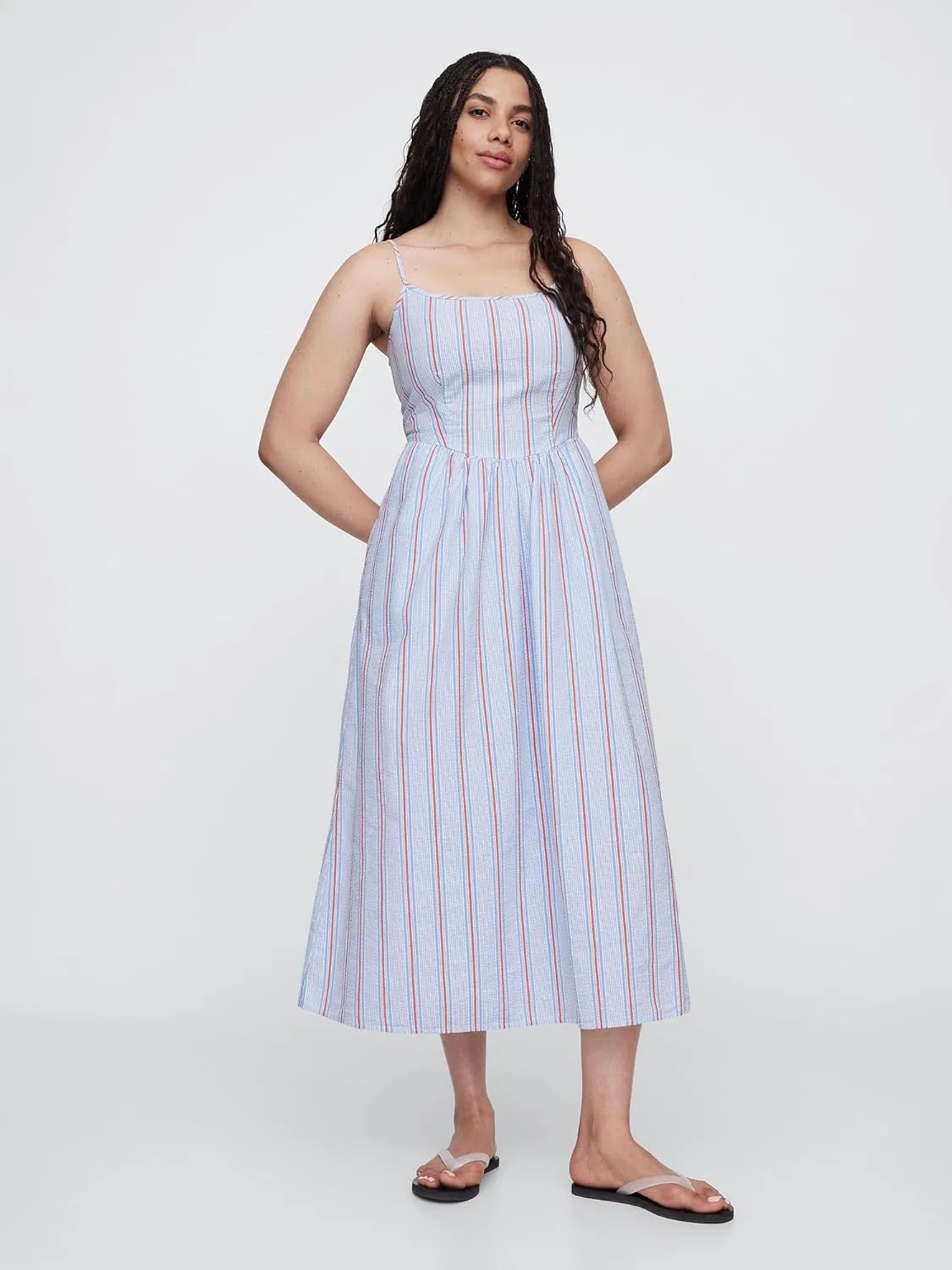 Женское платье миди с заниженной талией Gap, Sp Rwb Stripe Su25 — фото 4