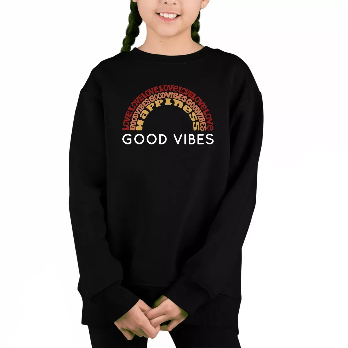Детский свитшот с принтом Good Vibes LA Pop Art, Black
