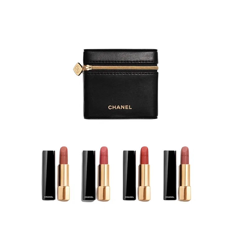 Женский набор помад с матовым финишем CHANEL Charm Velvet Lipstick, 4 шт. + косметичка, 78+63+51+77, CHANEL, Black