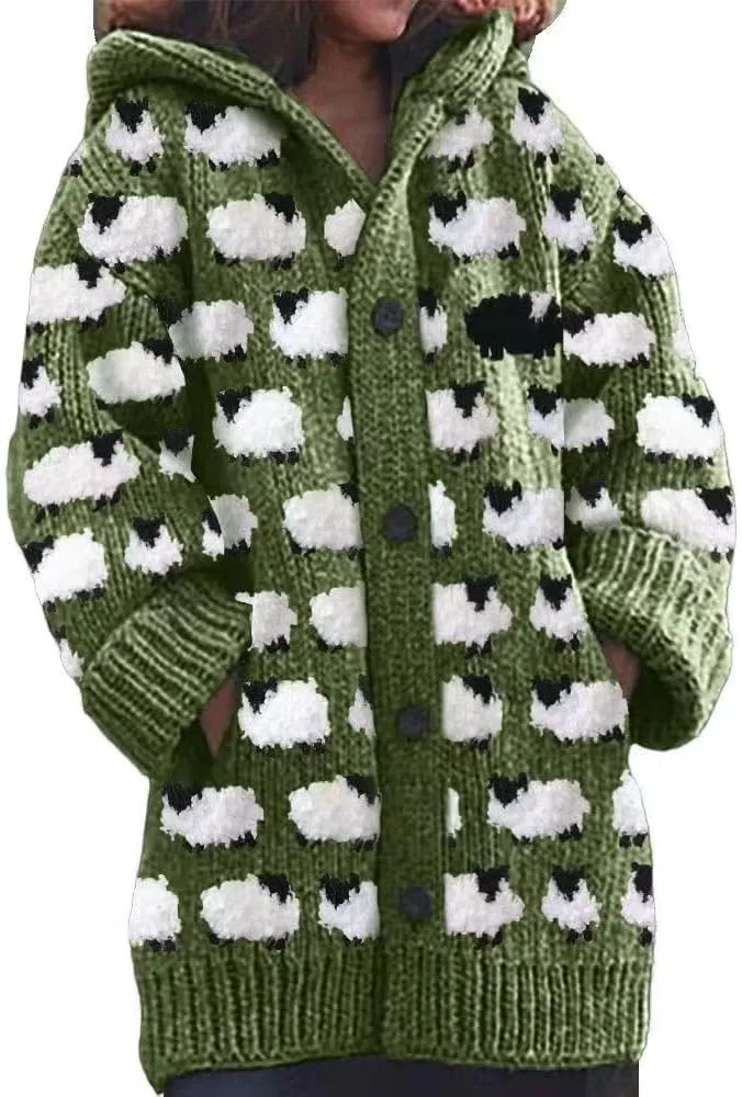 Женский пуловер из хлопка с V-образным вырезом, Green, Long Cardigan Green