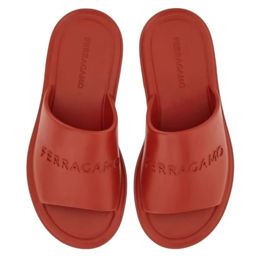Вьетнамки Ferragamo Giuneva с тисненным логотипом, красный — фото 3