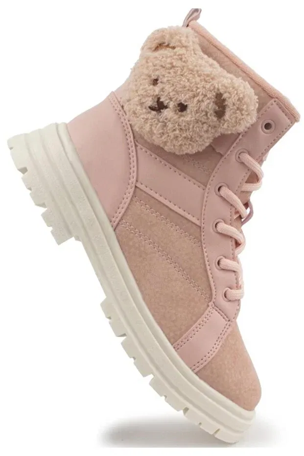 Детские ботинки для девочек с коротким каблуком Luno flt girls' plush teddy bear boots Cool, Pink — фото 2