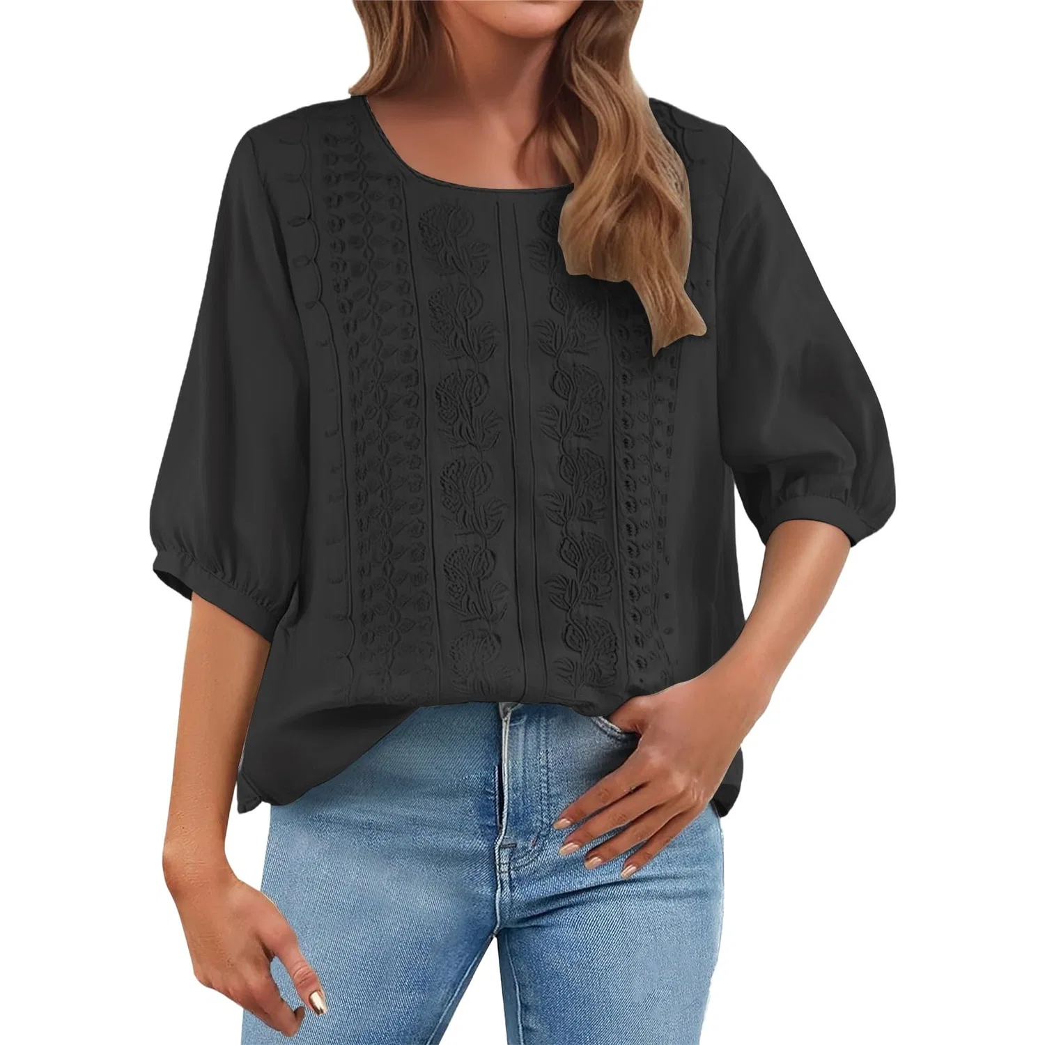 Женская блуза с цветочной вышивкой Cotton Linen Tops, Z12-black Linen Shirts for Women