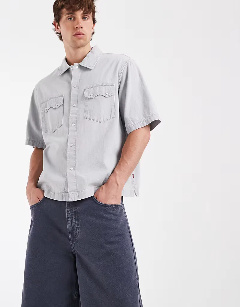 Легкая джинсовая рубашка Levi's свободного кроя в стиле вестерн, серый