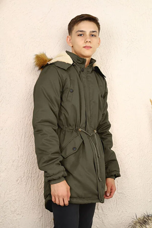 Детское зимнее пальто для девочек водонепроницаемое с капюшоном Joui Co, Khaki Green