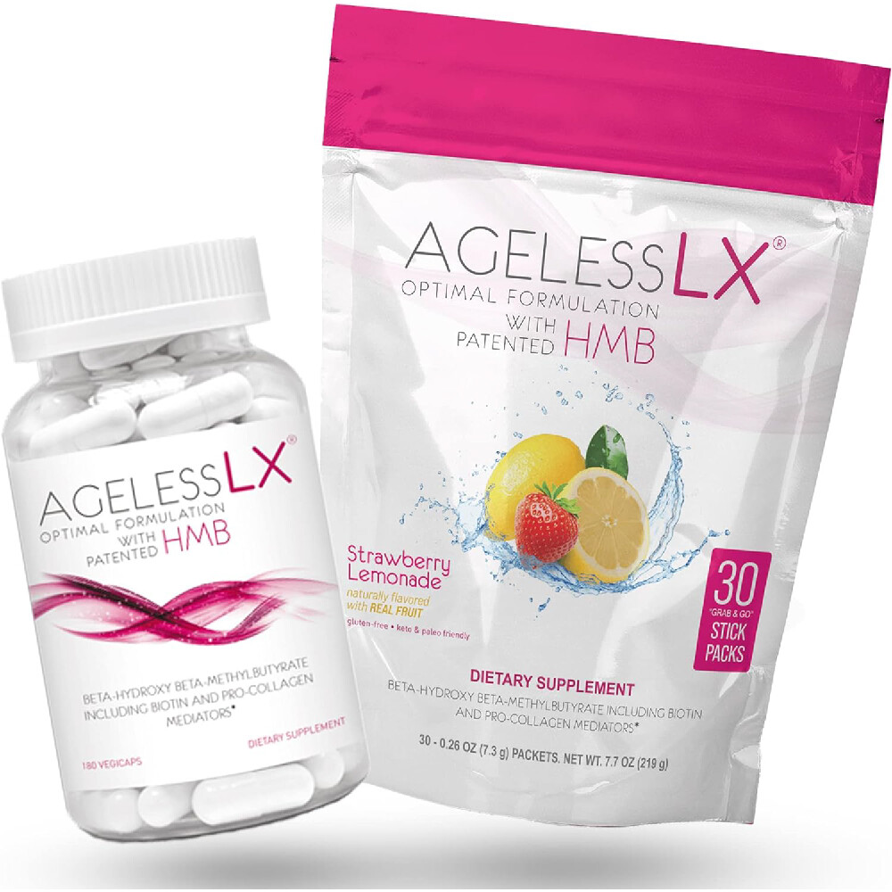 

Антивозрастной мультивитаминный комплекс AgelessLX Supplement Capsules with HMB & Strawberry Lemonade Powder, 150 шт