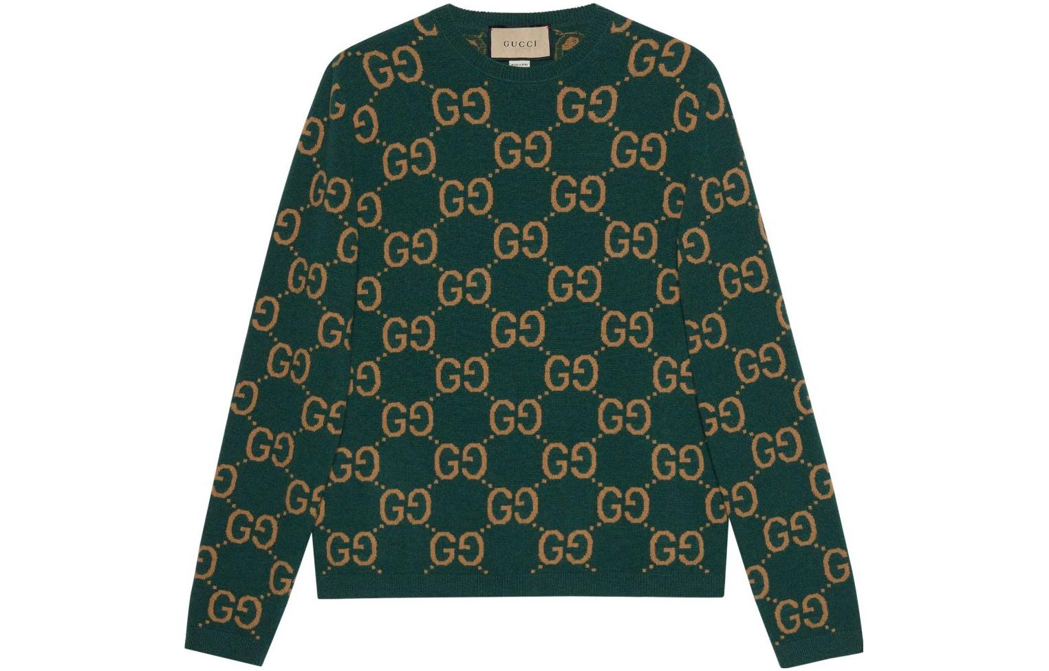 Свитер GUCCI Gg Monogram Crewneck, вязаный, неоново-зеленый — фото 4
