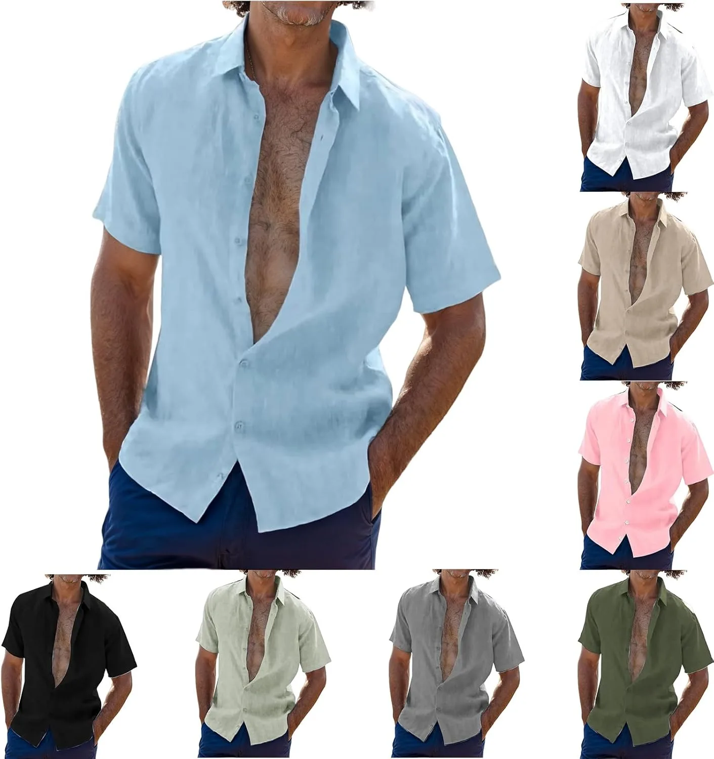 

Мужская летняя рубашка с коротким рукавом и лацканами Thatrich