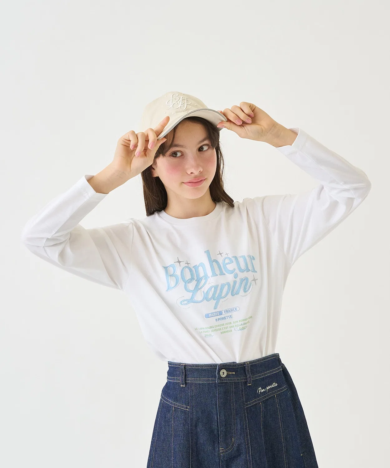 Детская футболка с длинным рукавом pom ponette junior с графическим логотипом белая
