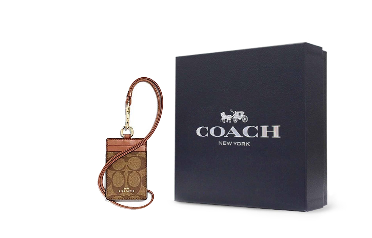 

COACH ПВХ брелок для ключей на шнурке с карманом для карт женский хаки коричневый