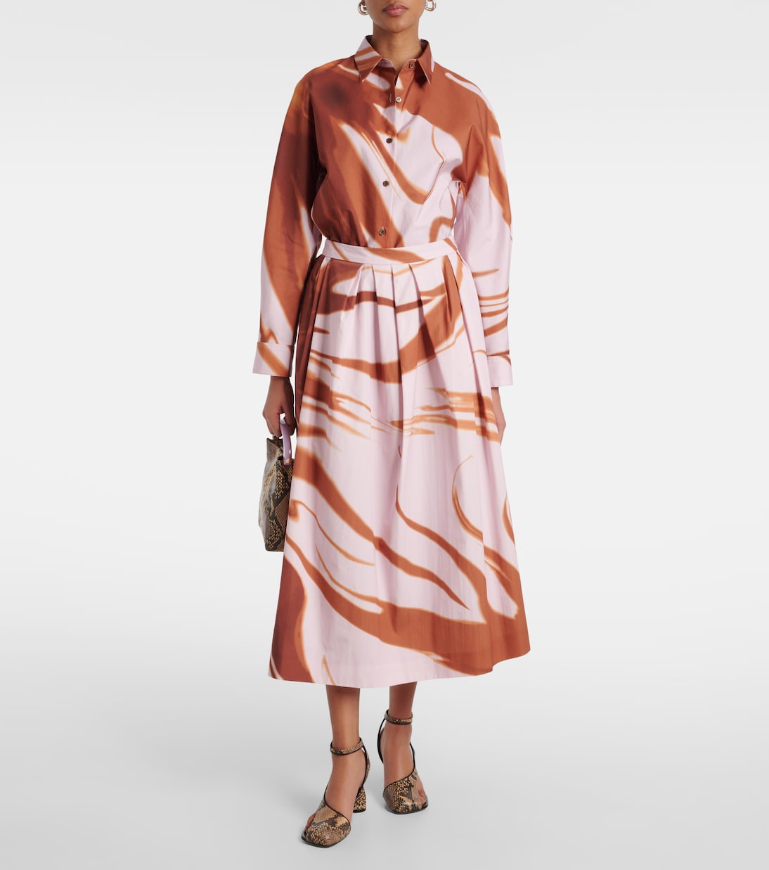Юбка миди из хлопка с принтом и сборками Dries Van Noten, коричневый — фото 2