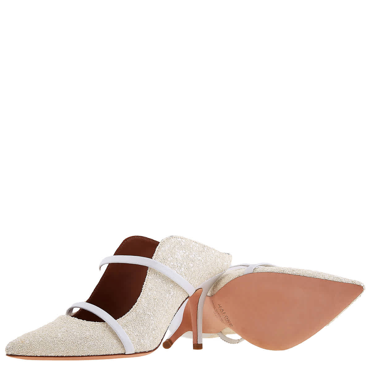 Женские Malone Souliers Maureen 70 Кожаные мюли с двойными ремешками, белый — фото 2