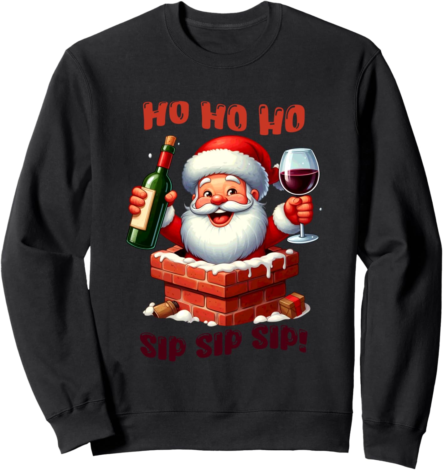 

Ho Ho Ho Толстовка с подвеской Santa Wine Sip Santa Claus Christmas Wine Holiday Fun, черный