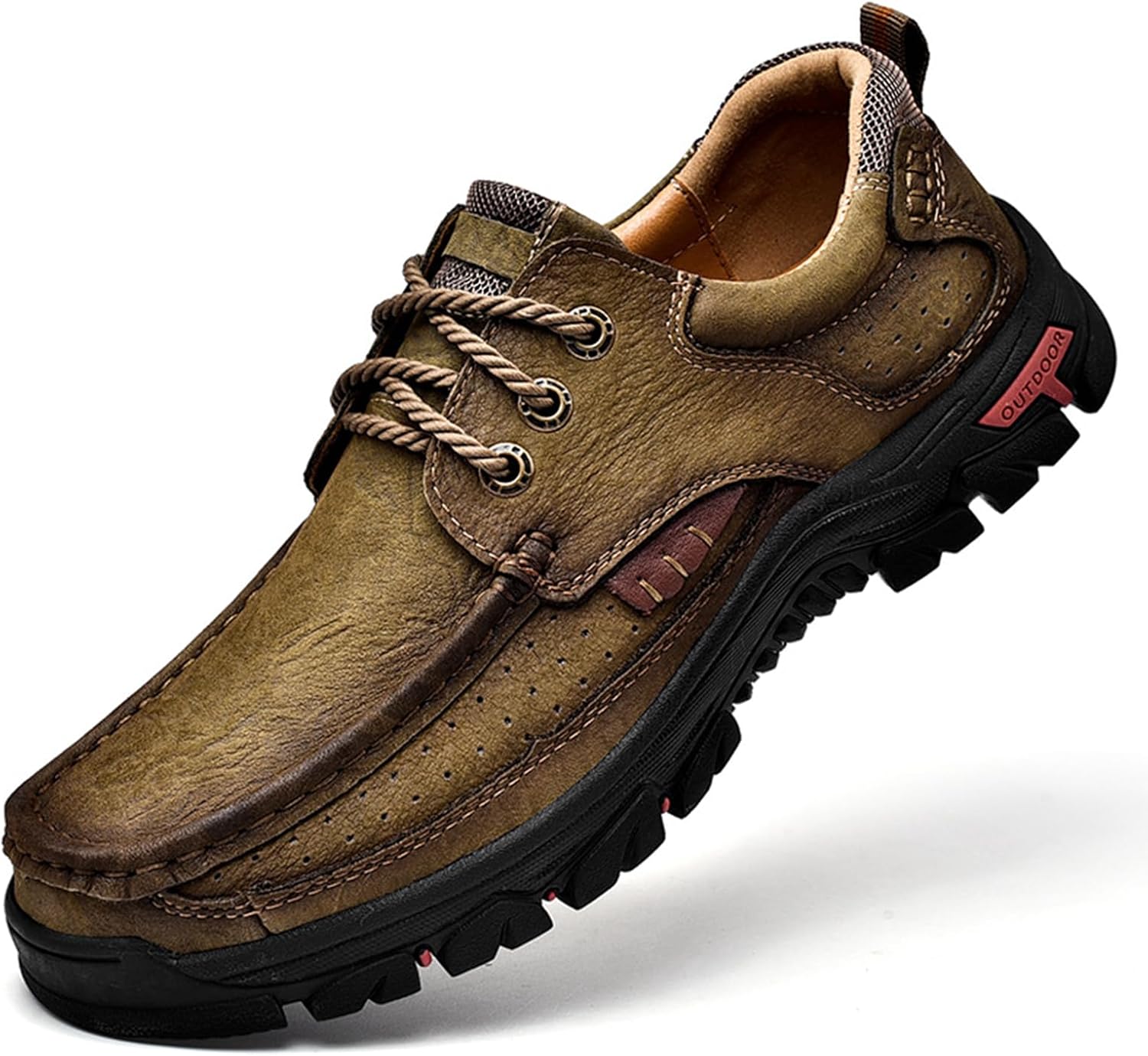 

Мужские ручной работы кожаные лоферы с шнуровкой, винтажные, из натуральной кожи, широкой посадки, удобные, легкие, для улицы, с нескользящей подошвой, с амортизирующей стелькой, повседневные, рабочие, для походов и вождения Bangteuo, зеленый