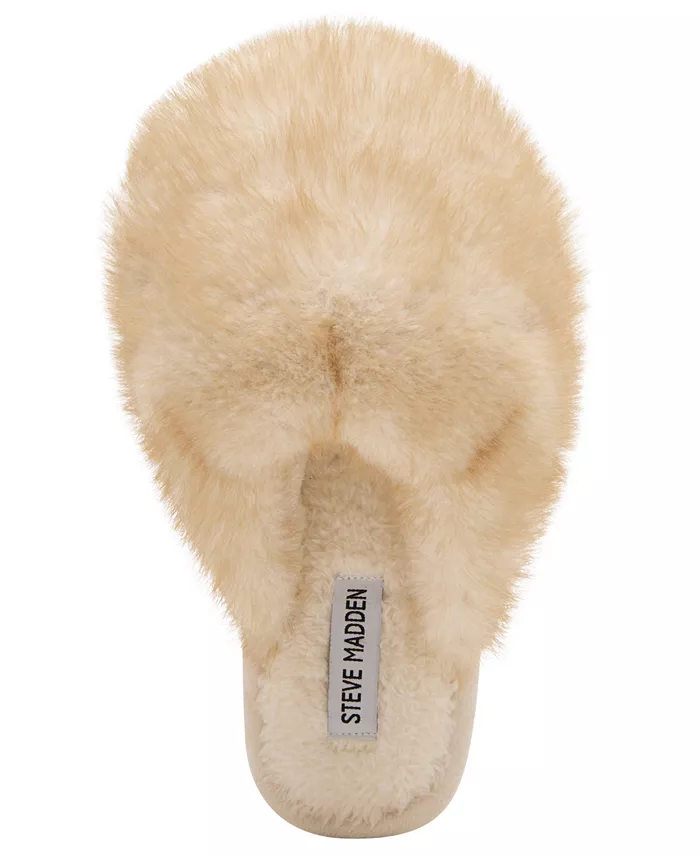Женские уютные тапочки-шлепанцы Poof Steve Madden, загар/бежевый — фото 4