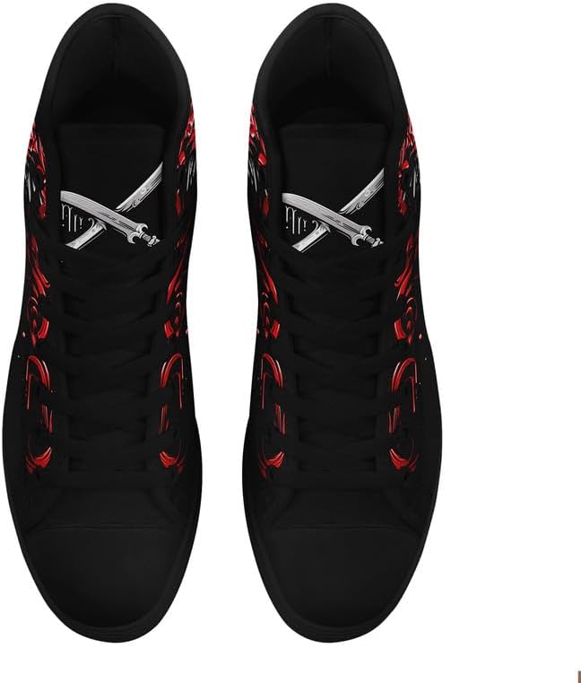 Крутые индивидуальные кроссовки Skull High Tops из холщовой ткани для мужчин и женщин, классические с шнуровкой, готический стиль, повседневные холщовые кроссовки Coolcustomize, Color1 — фото 3