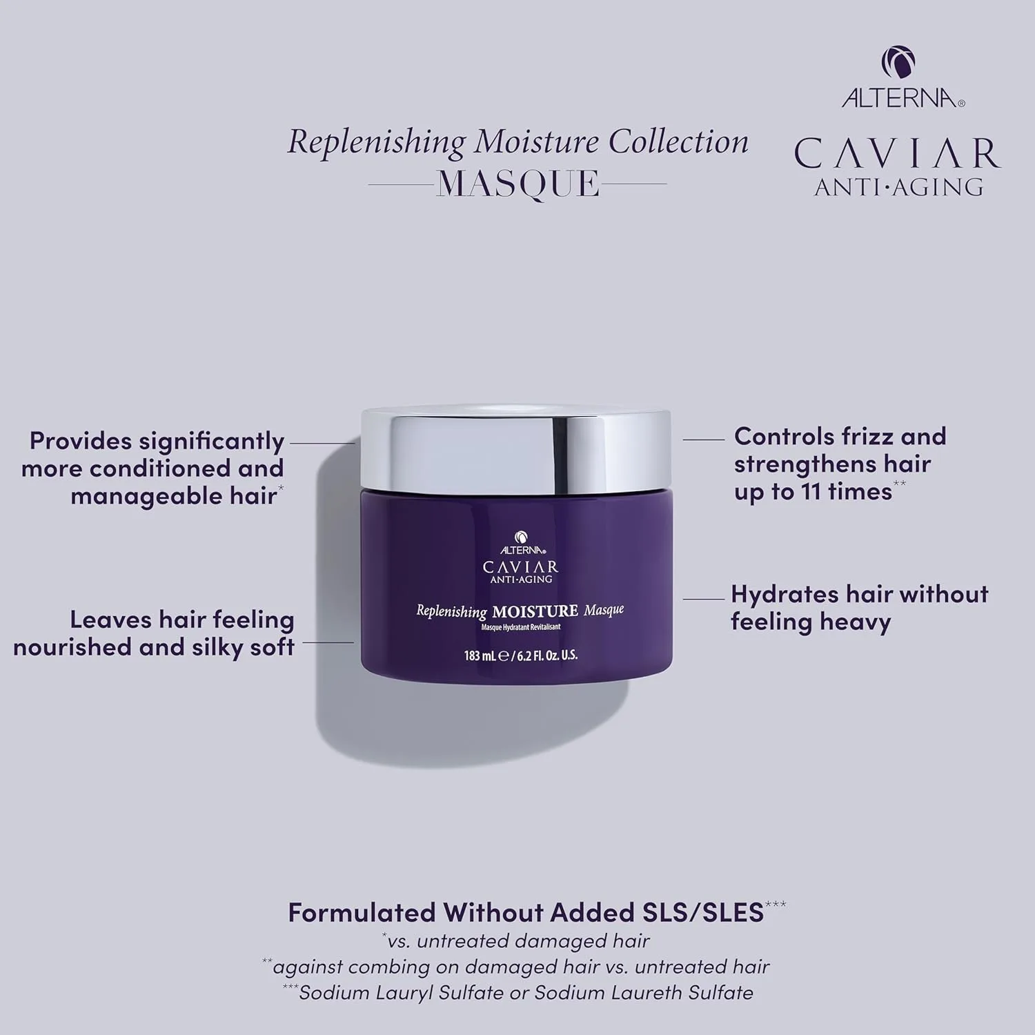 Увлажняющая маска для волос Alterna CAVIAR Anti-Aging Replenishing Moisture Hair Masque | Восстанавливает сухие, жесткие и поврежденные волосы | Без сульфатов 183 мл (1 шт.) — фото 2