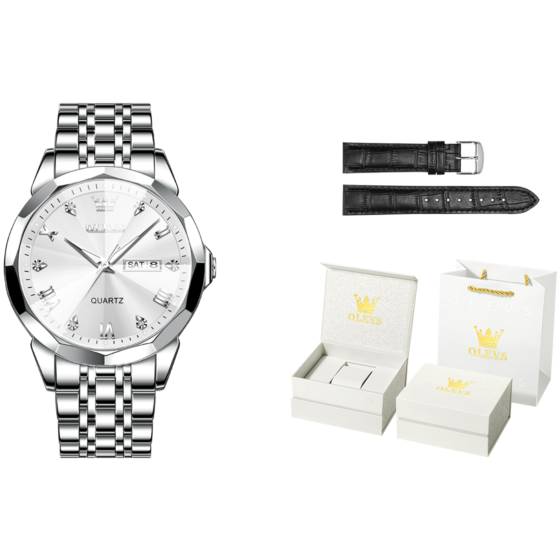 

OLEVS Часы Quartz Movement Stainless Steel Watchband Watch Men's Watch White Dial