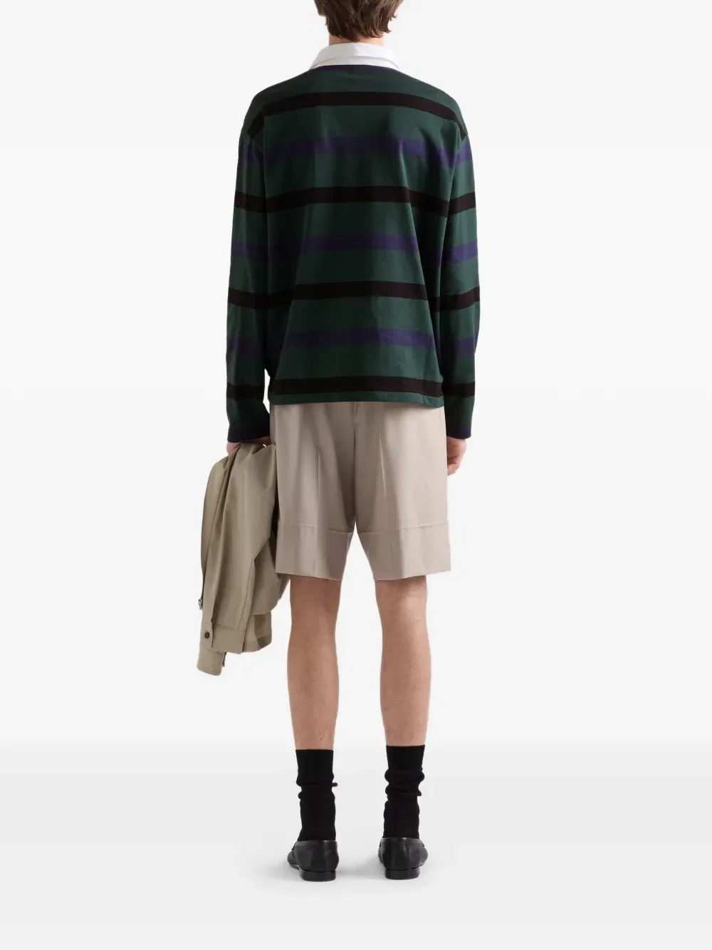 Хлопковая рубашка-поло с длинными рукавами Prada, зеленый — фото 3