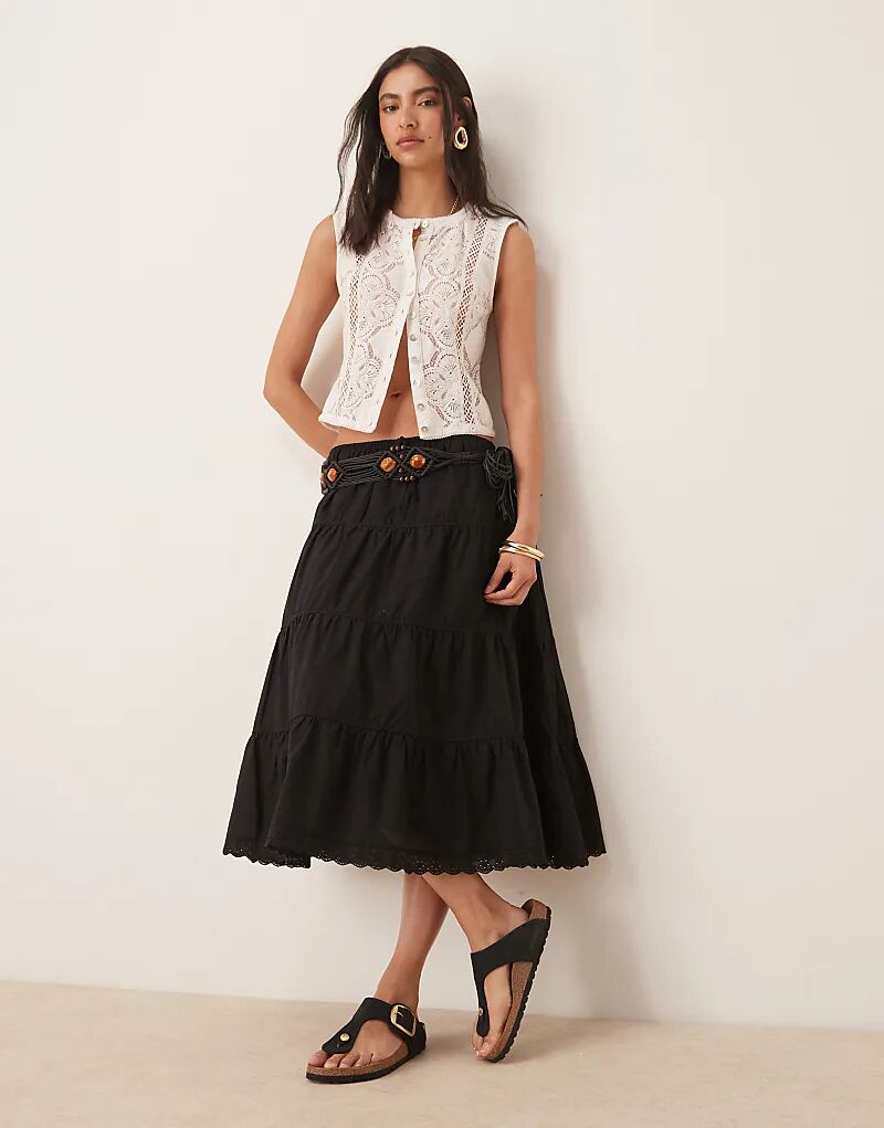

Юбка миди ASOS DESIGN Prairie многоуровневая, черного цвета