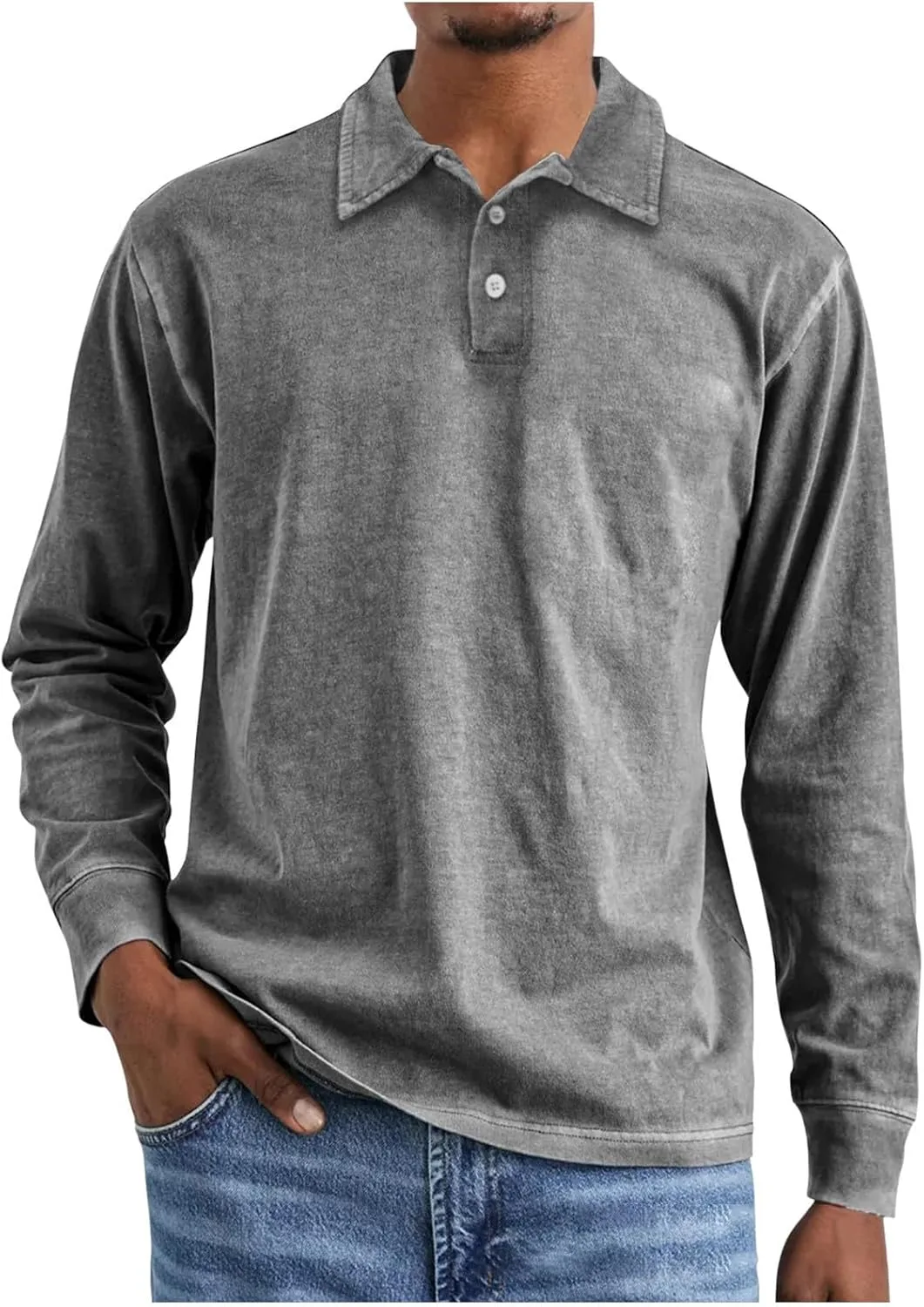 

Мужская потертая поло с длинным рукавом Sdeycui