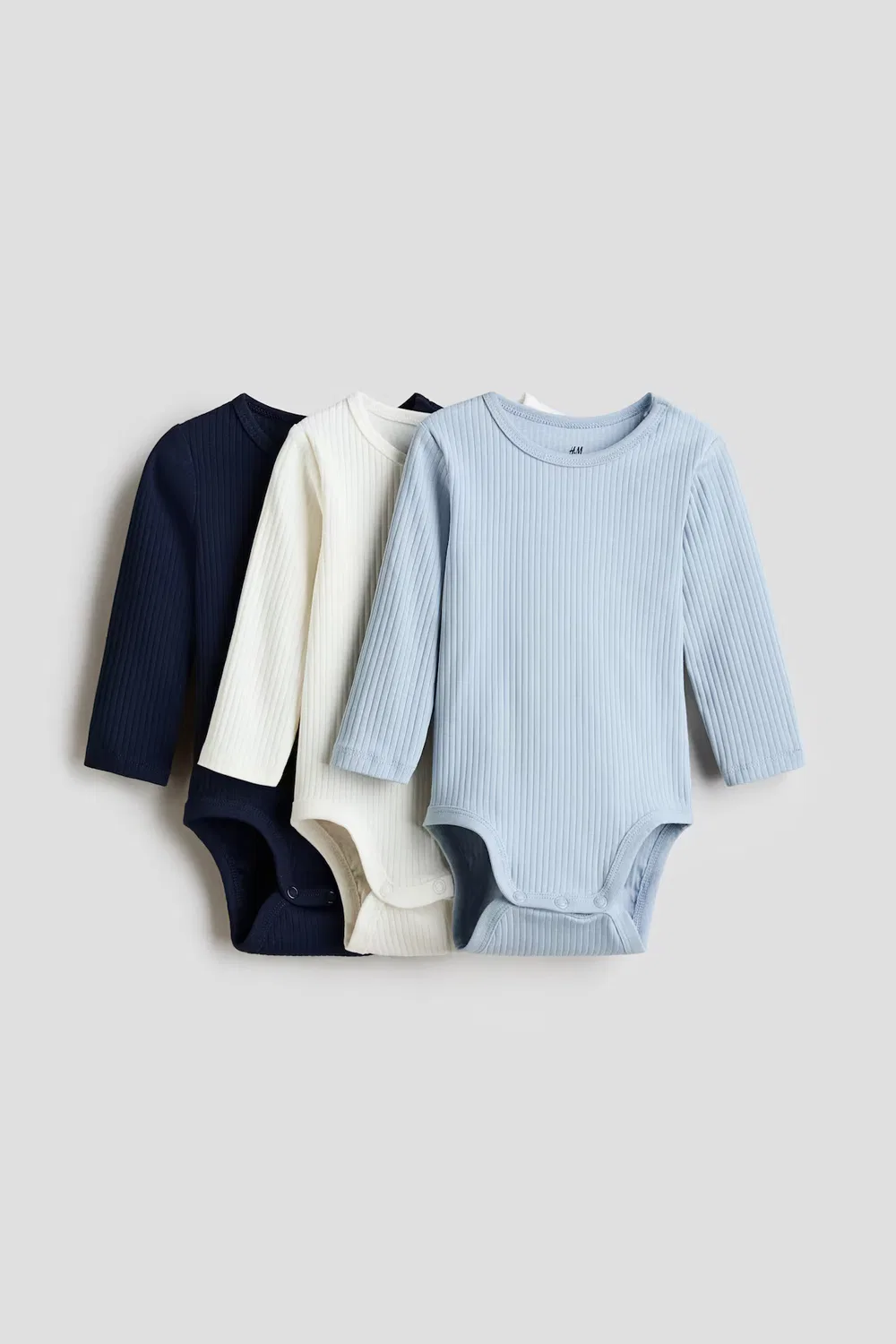 Комплект из 3 ребристых боди H&M, Marineblau/Hellblau