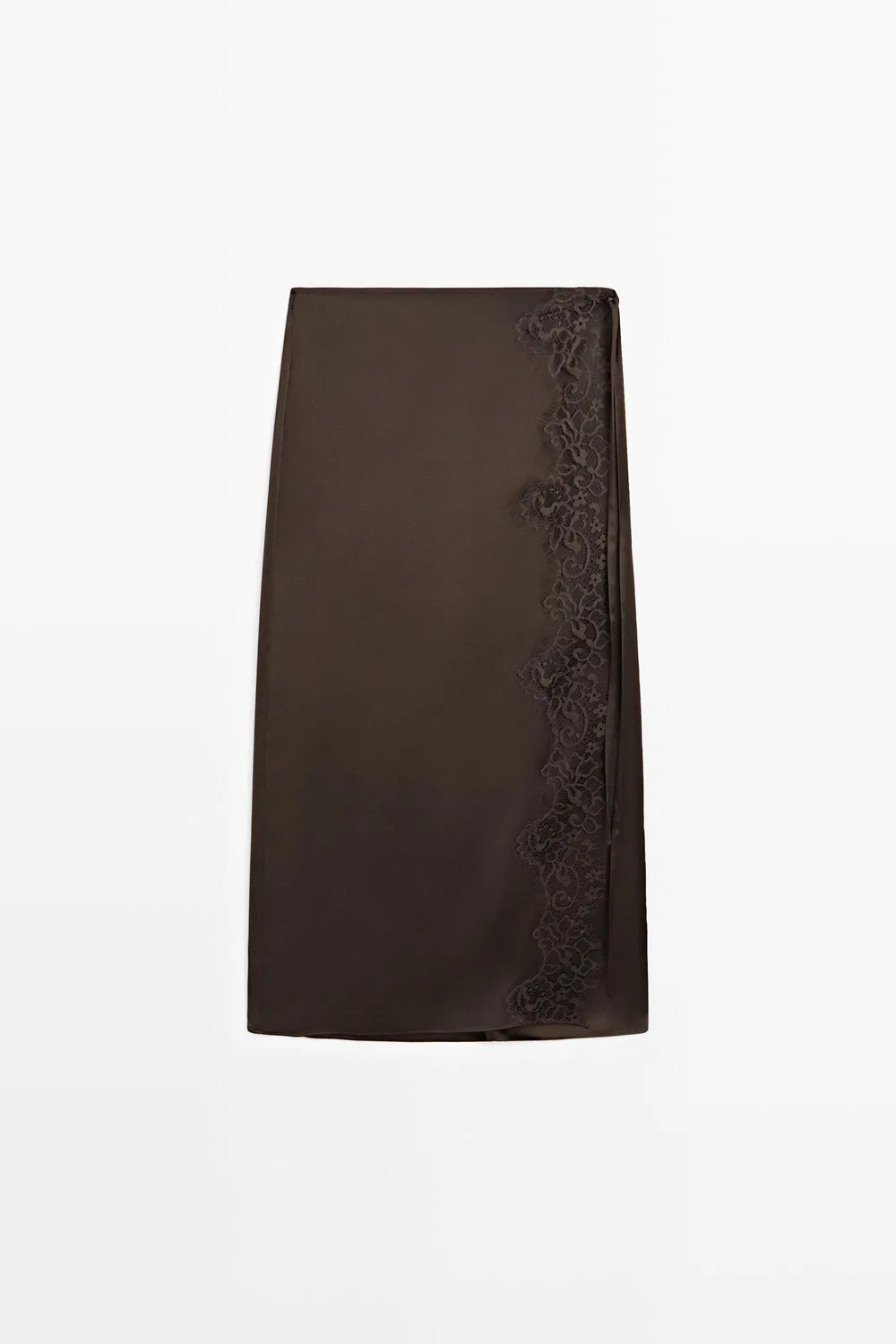 Юбка Massimo Dutti, из 100% шелка с кружевными деталями, шоколадный — фото 2