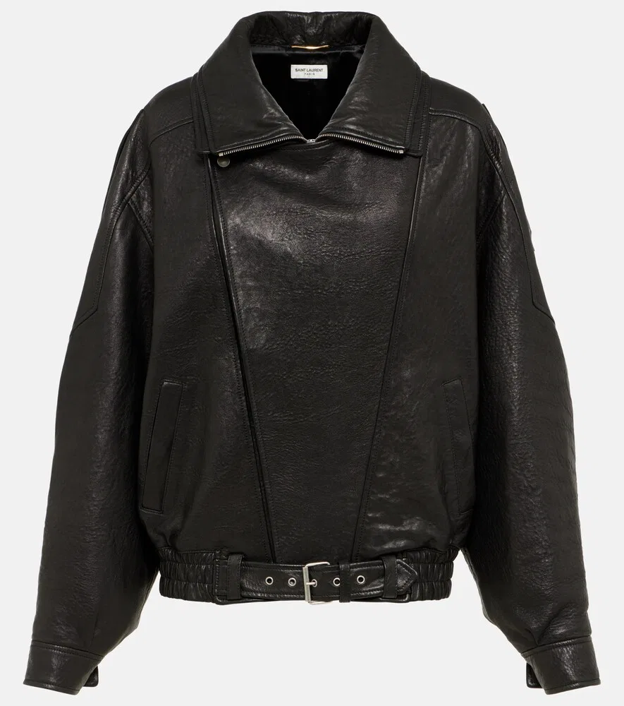 Кожаная куртка объемная Saint Laurent, черный