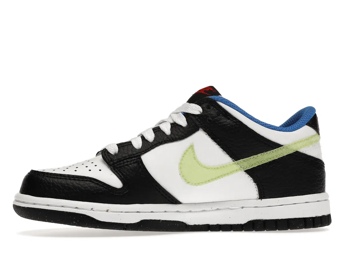 Детские кроссовки с перфорированным носком Nike Dunk Low Nike, White/Black/Signal Blue/Light Lemon Twist — фото 3