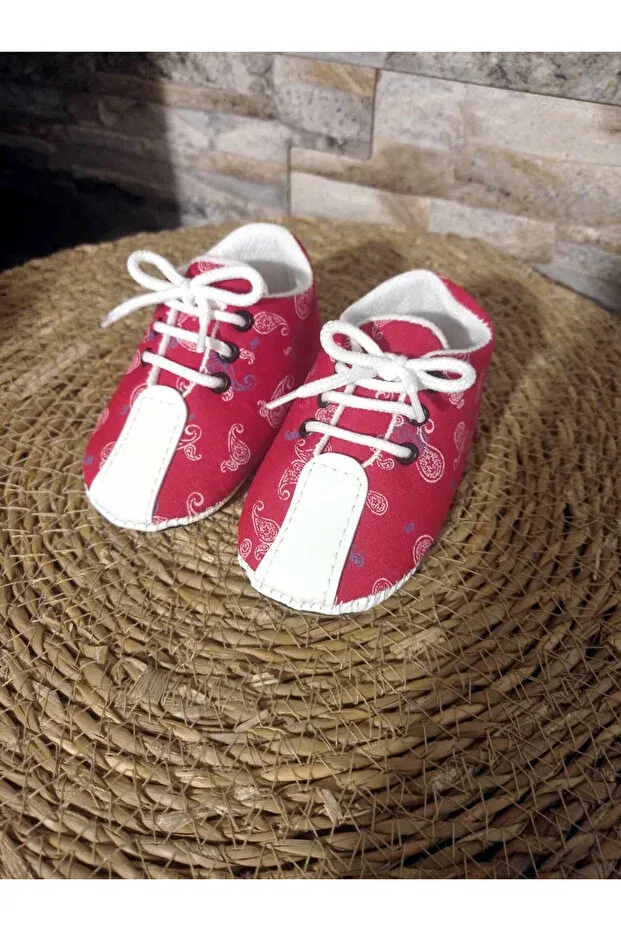 Детские ботиночки для новорожденных с узором Krm Kerem Bebe, Red — фото 2