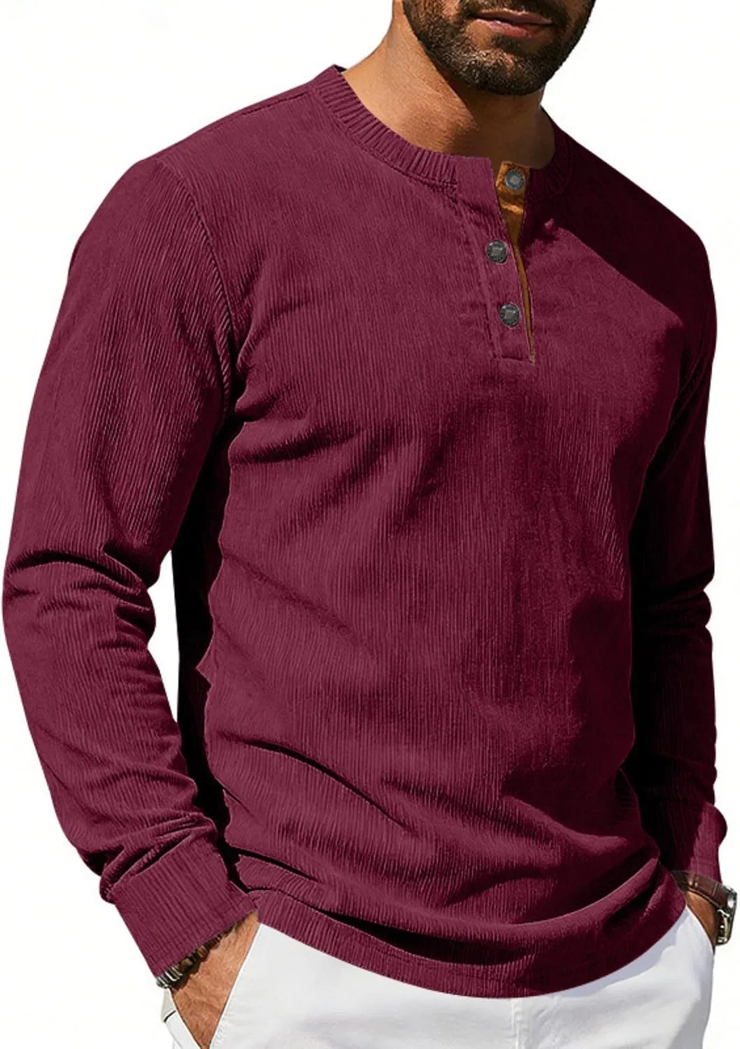 Мужская спортивная футболка с длинным рукавом Henley, Burgundy