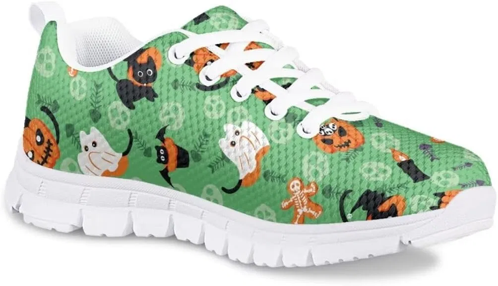 Детские кроссовки для мальчиков с дышащим верхом Pinupub, Skulls Pumpkins Green — фото 2
