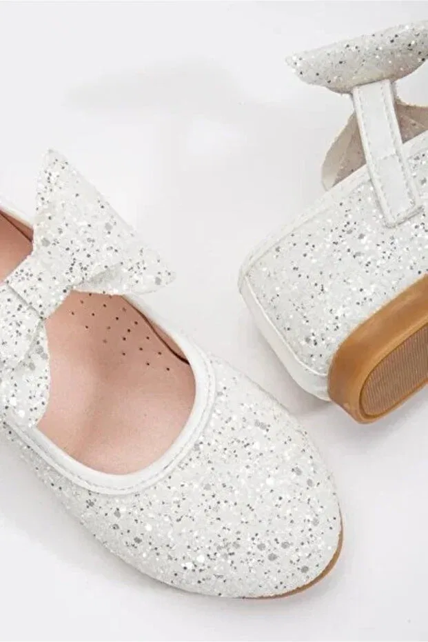 Детские балетки для девочек с блестящим бантом Altın Moda Shoes, White — фото 4
